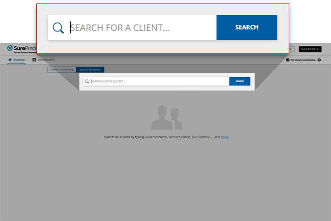Type a client's name into the SEARCH FOR A CLIENT bar.