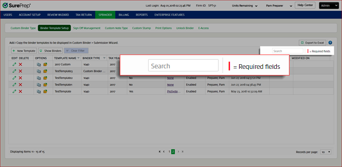 Search templates in FileRoom.
