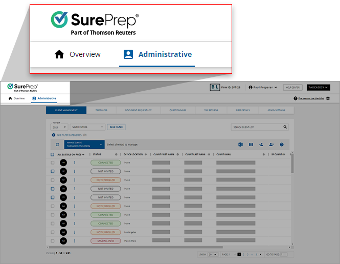 Select Administrative to view the Administrative screen.