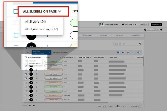 Select ALL ELIGIBLE ON PAGE.