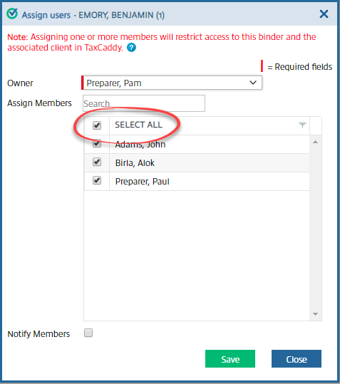 Select the SELECT ALL checkbox