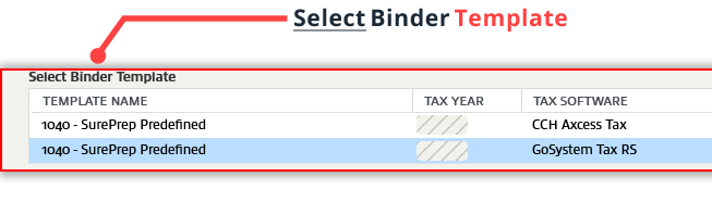 Select Binder Template section.