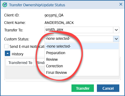 Select from the Custom Status dropdown