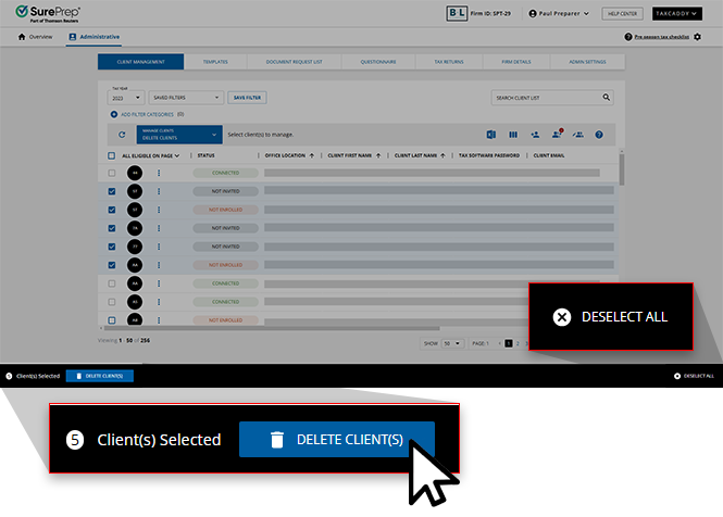 Select Delete Clients from the menu bar.