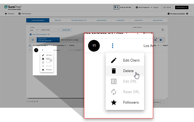 Select Delete from the client menu.