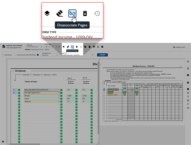 Select the Disassociate Pages icon