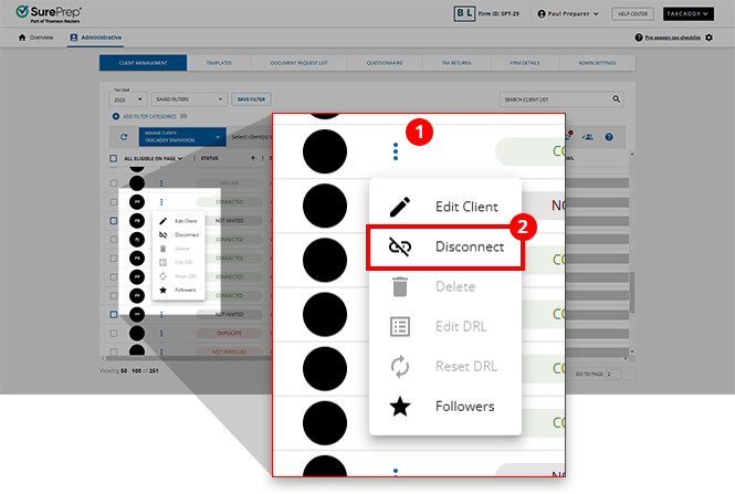 Select Disconnect from the client's menu.