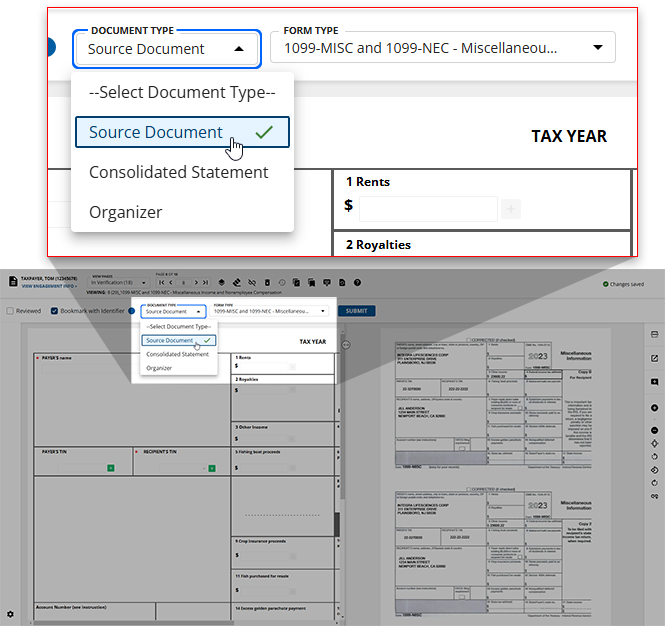 Select Document and Form type