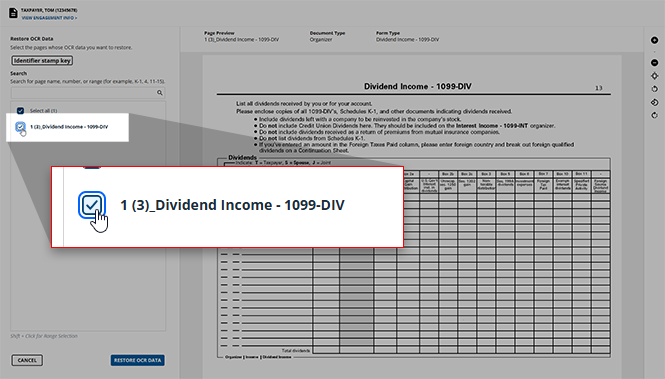 Select the document to restore