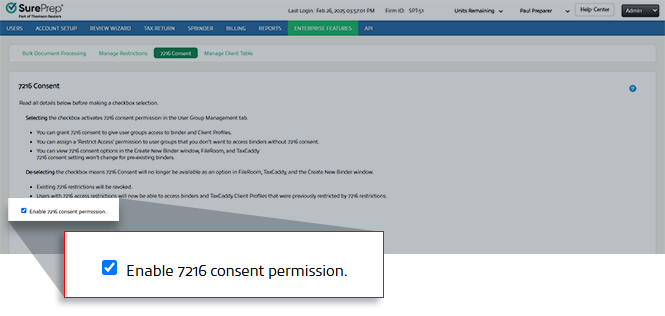 Select the "Enable 7216 consent permission" checkbox.
