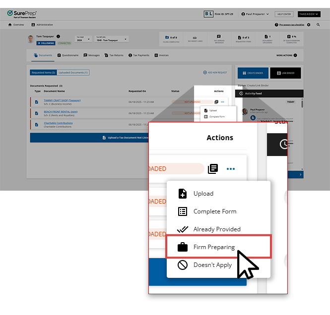Select Firm Preparing from the document menu.