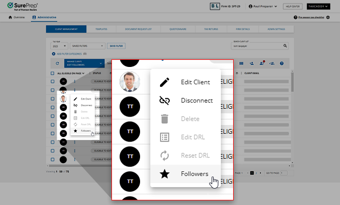 Select Followers from the client menu.