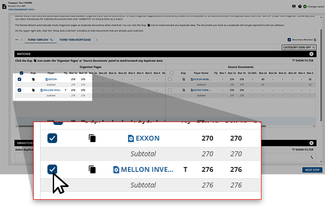Select form to unmatch