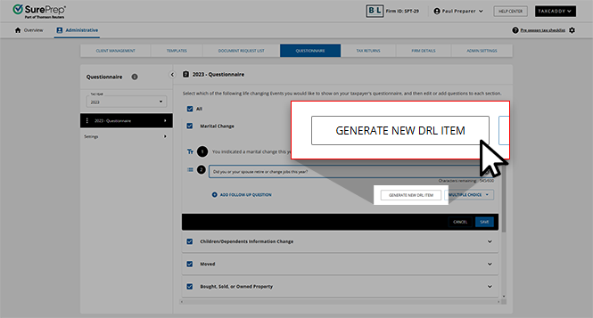 Select GENERATE NEW DRL ITEM.