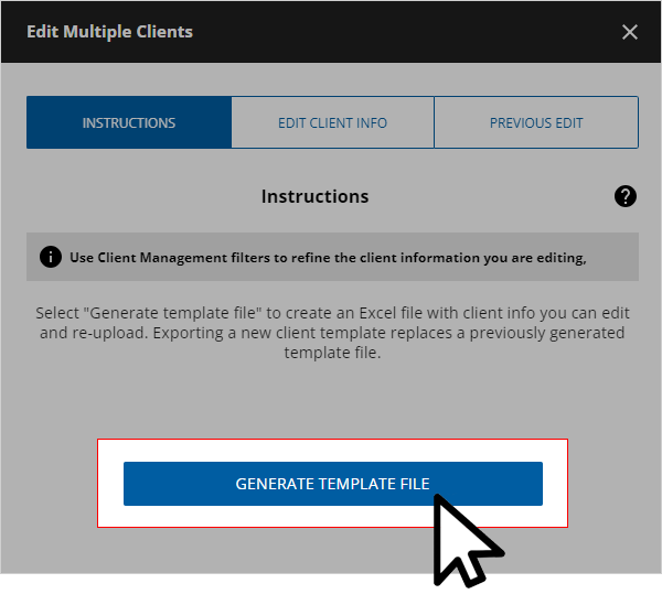 Select GENERATE TEMPLATE FILE
