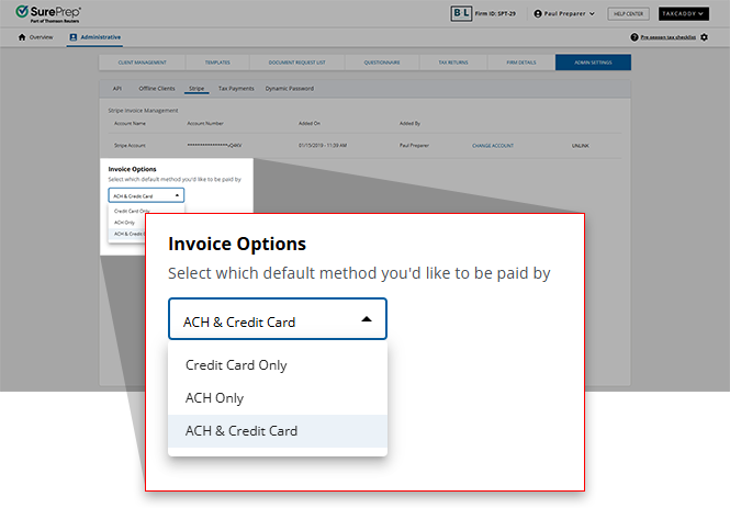 Select invoice options.