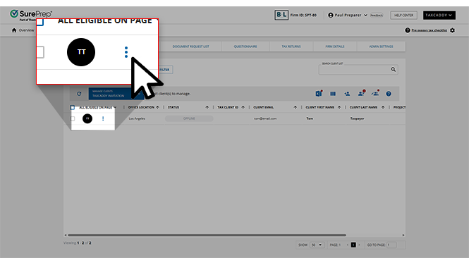 Select a kabob menu in CLIENT MANAGEMENT.