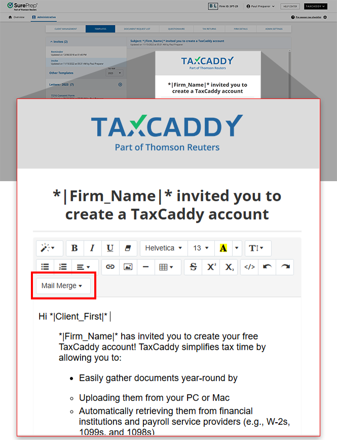 Select Mail Merge from the toolbar.