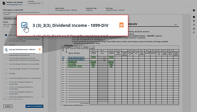 Select a superseded document's badge