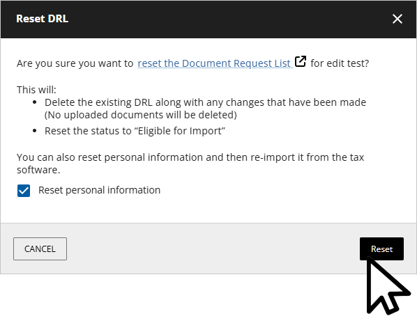 Select Reset to reset the DRL.