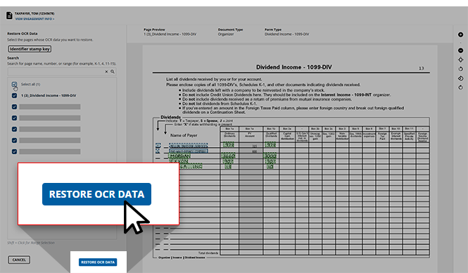 Select RESTORE OCR DATA