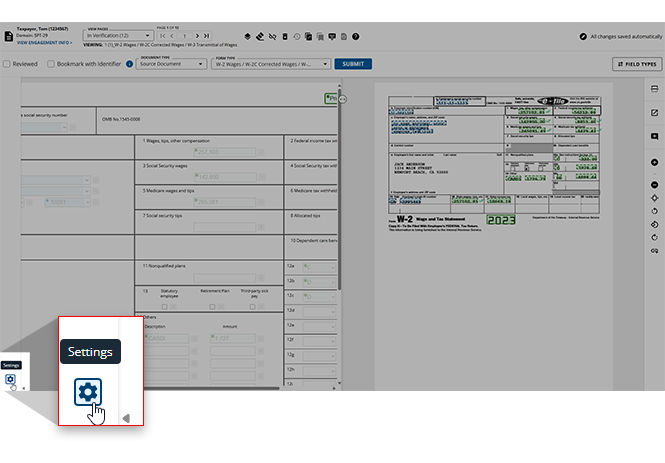 Select the Verification Wizard settings icon
