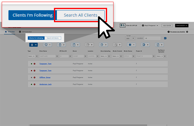 Select Search All Clients from Overview.