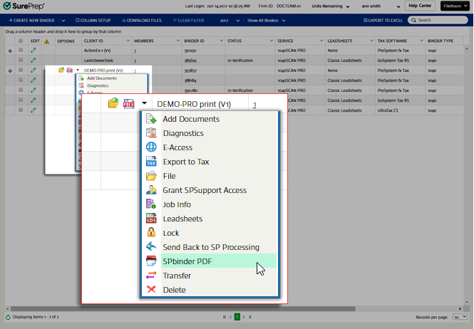 Select SPbinder PDF in FileRoom