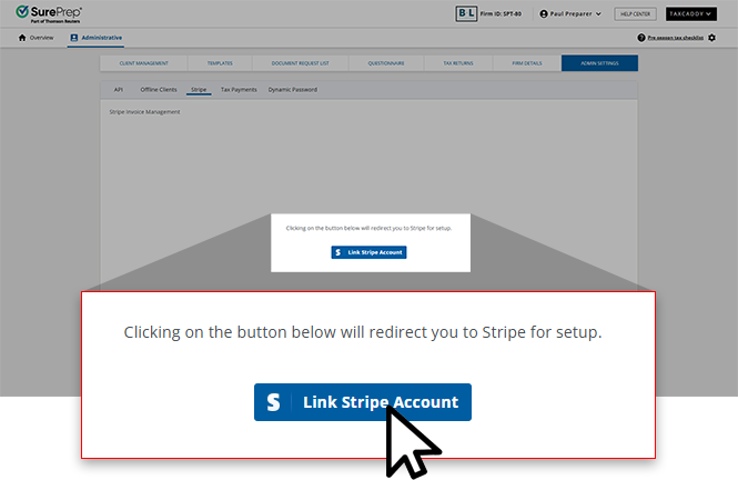 Select Link Stripe Account.