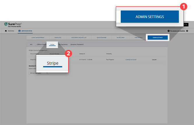 Select Stripe from ADMIN SETTINGS.