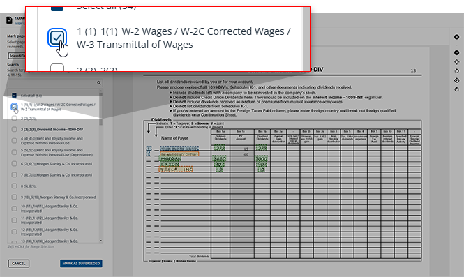Select document checkbox to mark as superseded.