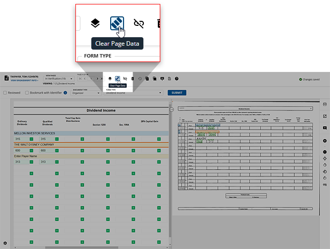 Select Clear Page Data icon
