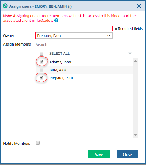 Select the checkbox for each individual user