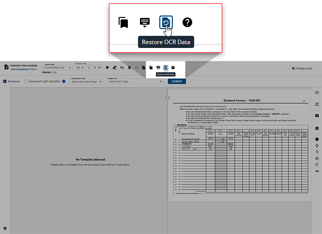 Select the Restore OCR Data icon