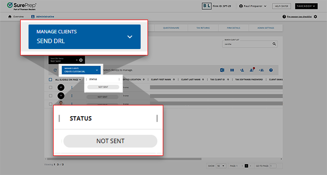 NOT SENT status in the STATUS column