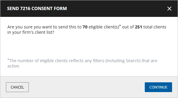 Select CONTINUE from the SEND LETTER window.