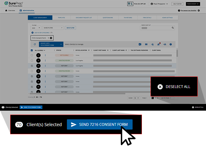Send the selected letter in bulk.