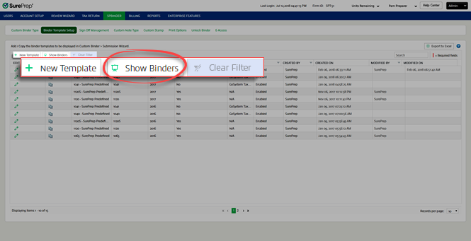 Select Show Binders in FileRoom.