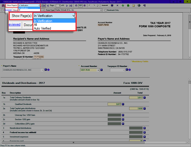 Select Show Page(s) drop-down menu.