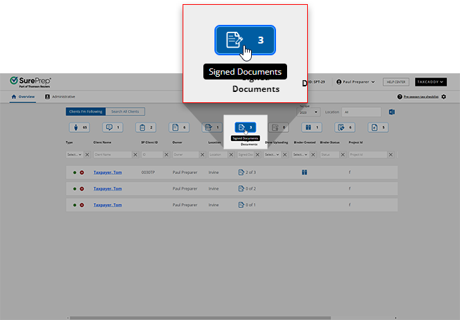 Select the Signed Documents icon from Overview.