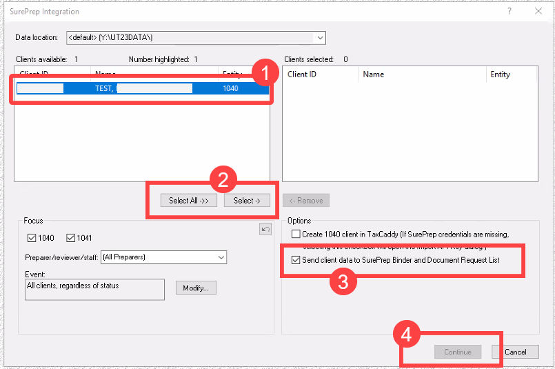 Workflow for the SurePrep Integration window