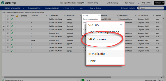 SP Processing status in FileRoom