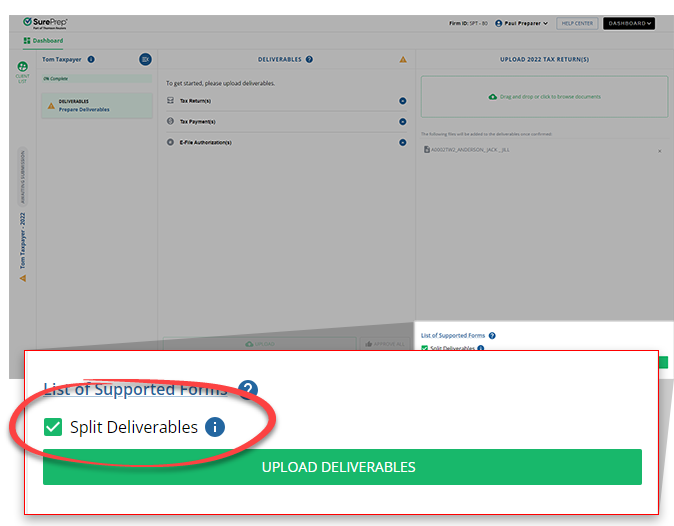 Select the Split Deliverables checkbox.