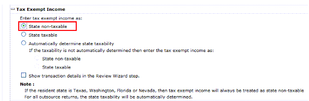 State non-taxable selected.