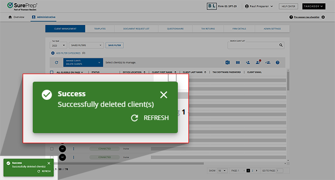 Notification that the bulk deletion was performed successfully.