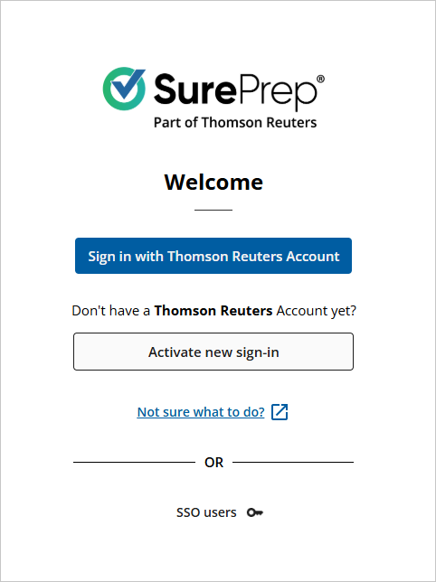 SurePrep sign-in screen