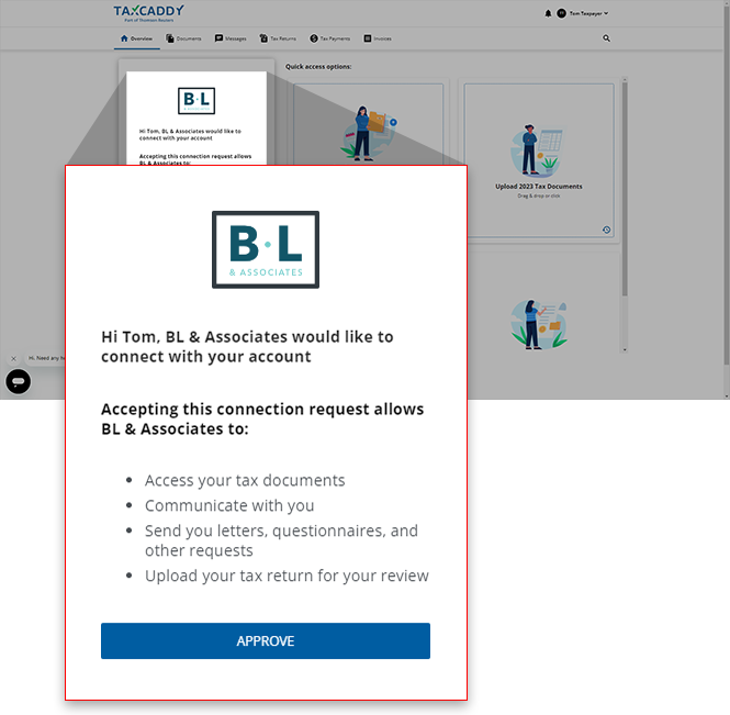 Connection invitation appearing in client's Overview screen.