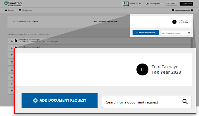 Select ADD DOCUMENT REQUEST.