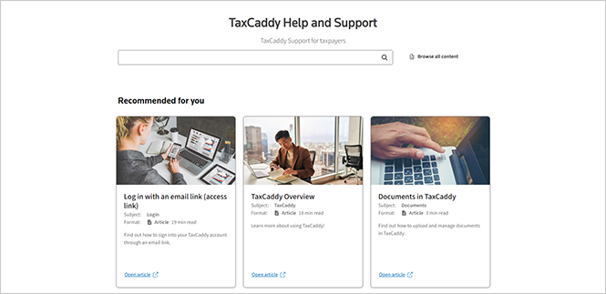TaxCaddy Help and Support page