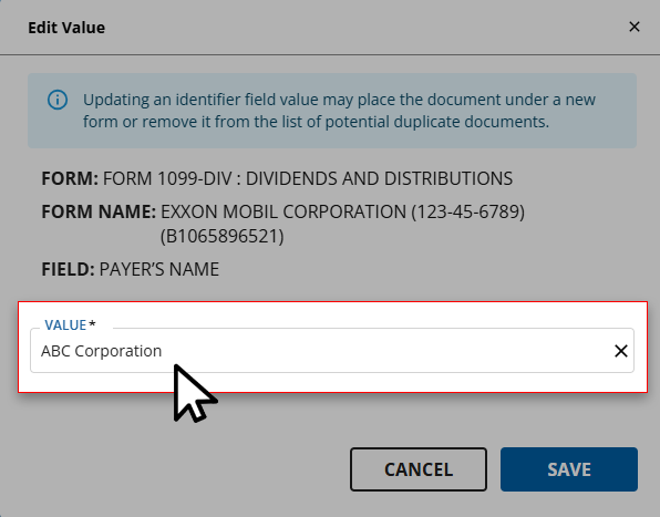 Enter new value into the value field.